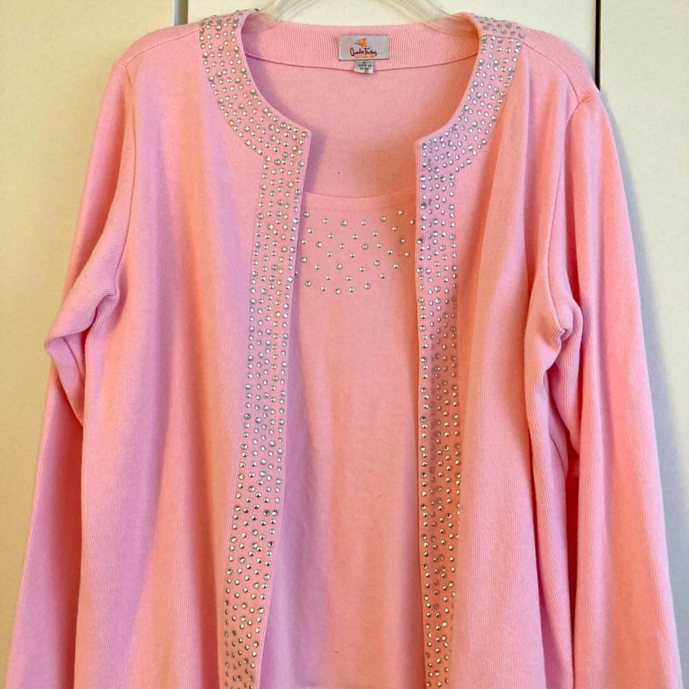 Pink and silver stud trim top